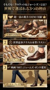 クロケット&ジョーンズが世界で選ばれる3つの理由。超一流ブランドのOEM実績、日本人の足に合う豊富な木型(ラスト)、映画007ジェームズ・ボンド愛用について