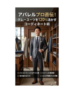 アパレル販売歴15年のプロが教える、グレースーツを120%活かすコーディネート術。メジャーを持った販売員と、ジャストフィットなサイズ感で大人の色気と知的さを演出したスーツ姿の男性