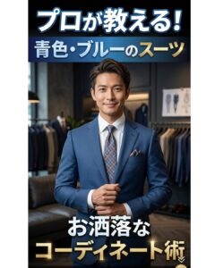 アズーロ・エ・マローネ(青×茶)を意識した、青色・ブルースーツに茶色のネクタイとチーフを合わせたお洒落なコーディネート