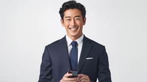 スマホで手軽にオーダースーツをネット購入し、自信に満ちた勝てる装いを手に入れたビジネスマン